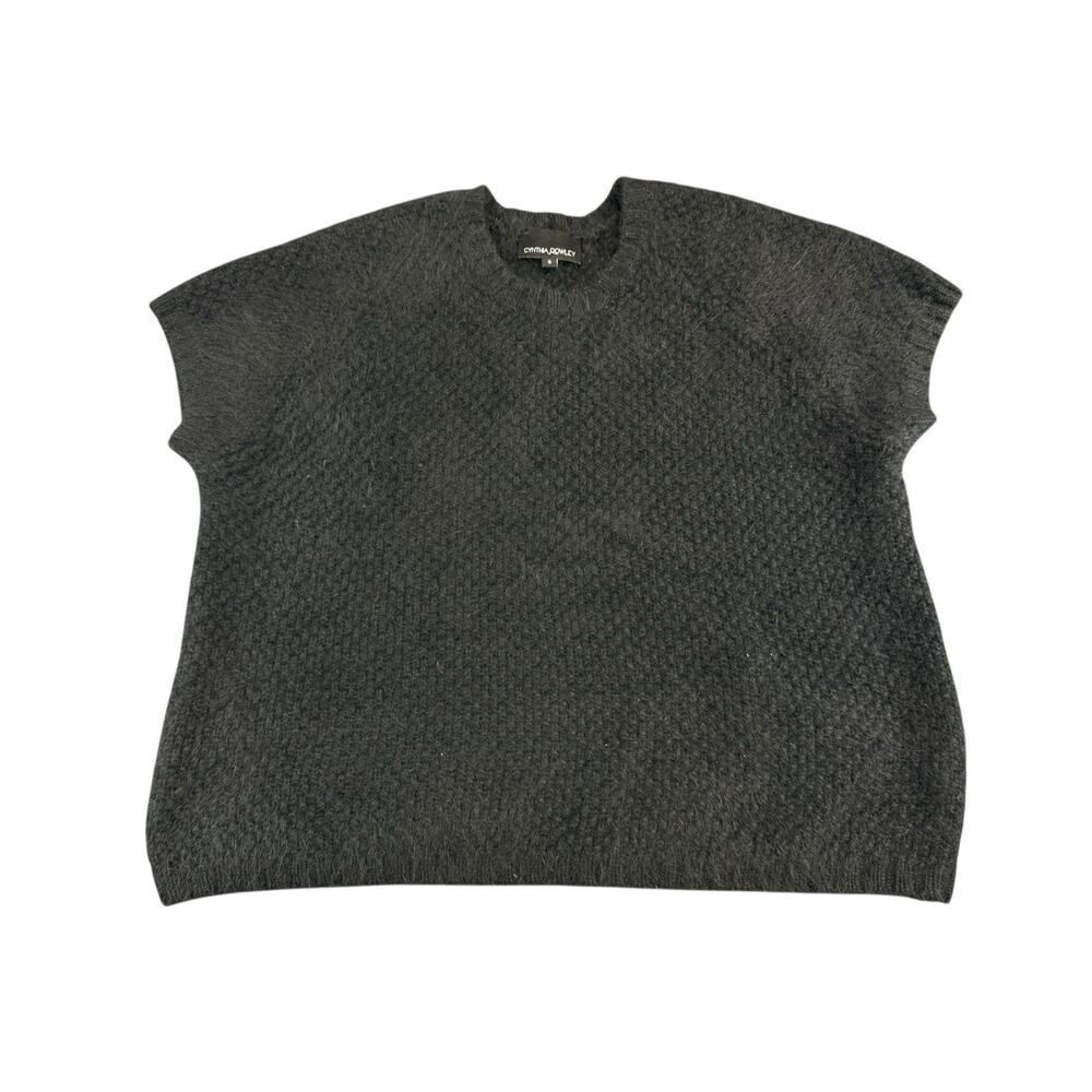 Cynthia Rowley Women’s Angora Blend Knit Sweater Top Black Short Sleeve Small
